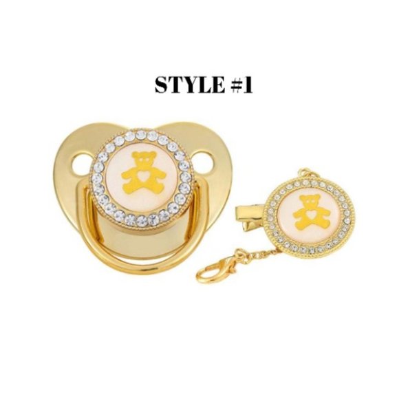 Other - Gold  Pacifier and Pacifier Clip with Rhinestone